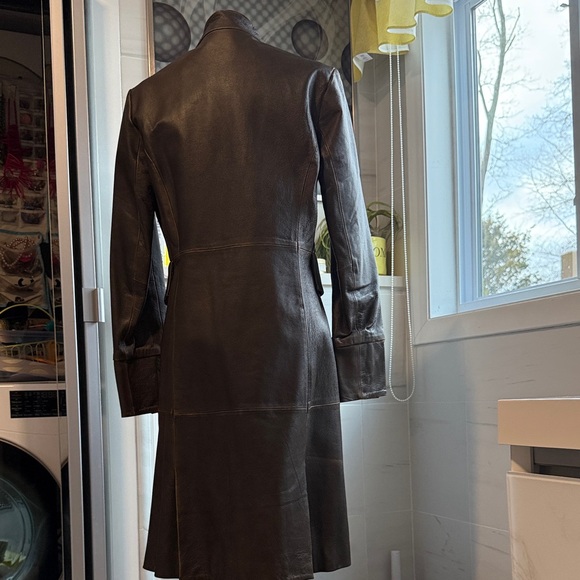 Brown Military Style Leather Jacket with Gold Buttons Size 10 - Picture 11 of 13